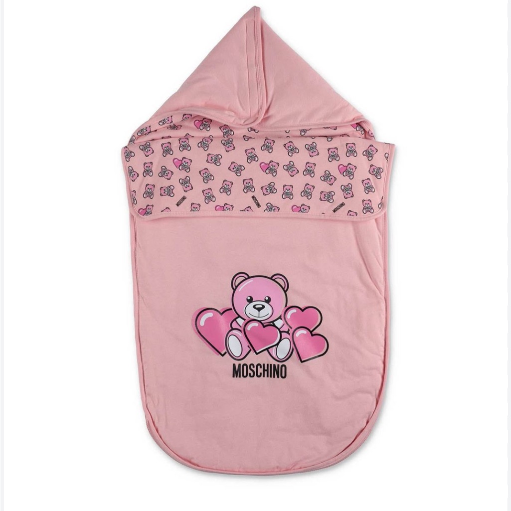 Moschino Kids Teddy Hearts Sleeping Bag In Pink
